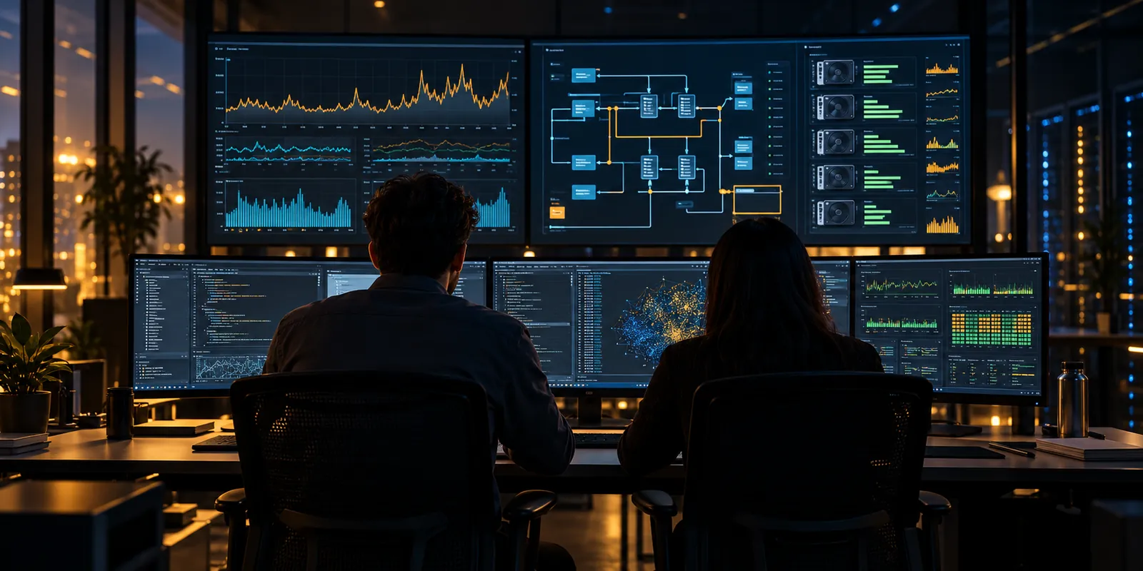 Engineers watching MLOps dashboards